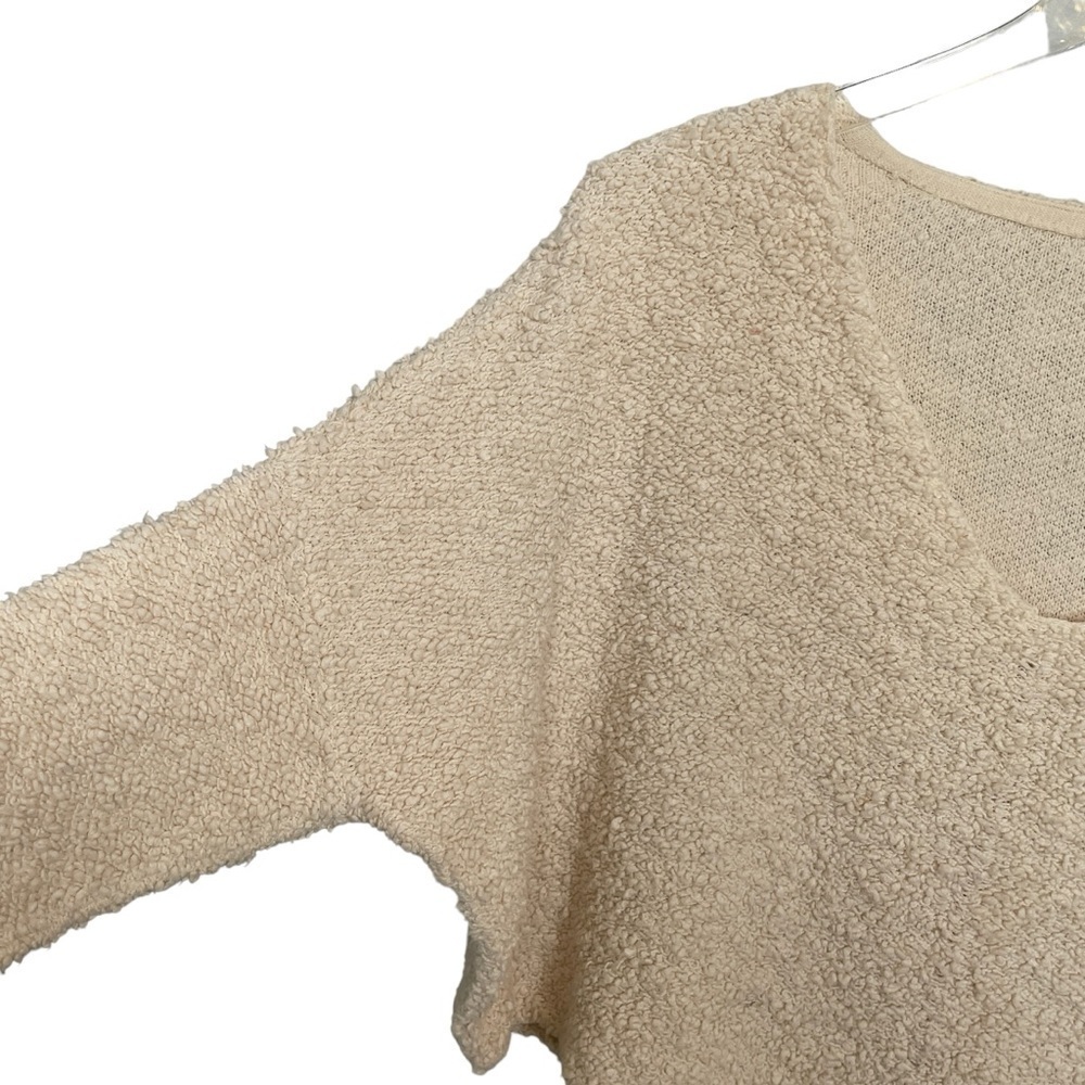 Free People Ivory/Cream Bouclé V Neck Crop Top High Low Hem Boxy Fit Size S - Picture 10 of 14